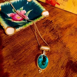 Vintage Blue Topaz 925 Silver Fashion Pendant Necklace